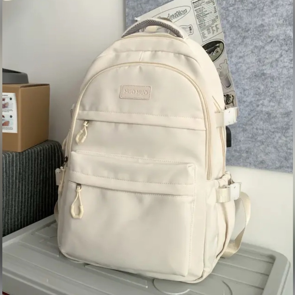 White Fashionable Backpack with Charging Port
